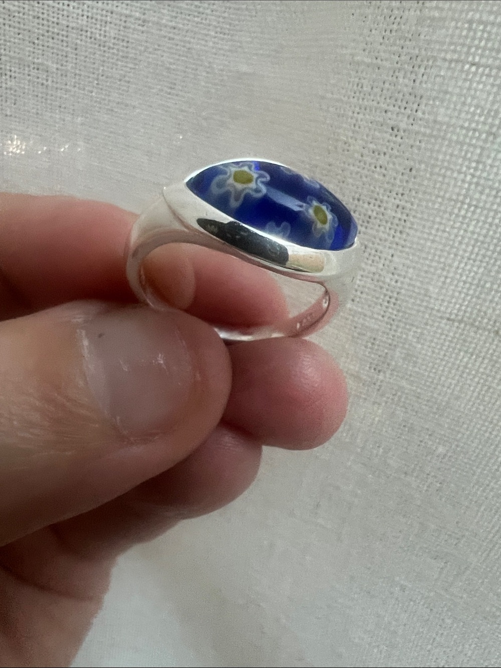 Blue Flower Murano Glass Sterling Silver Ring - Women's Jewelry